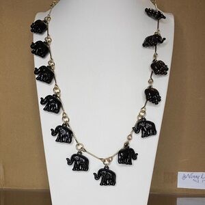 Black Elephant Charm Necklace Bracelet and Earrings Set